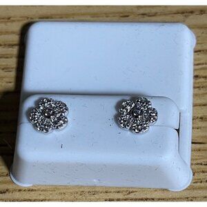 925 Sterling Silver Flower Stud Earrings With Cubic Zirconia Accents Dainty